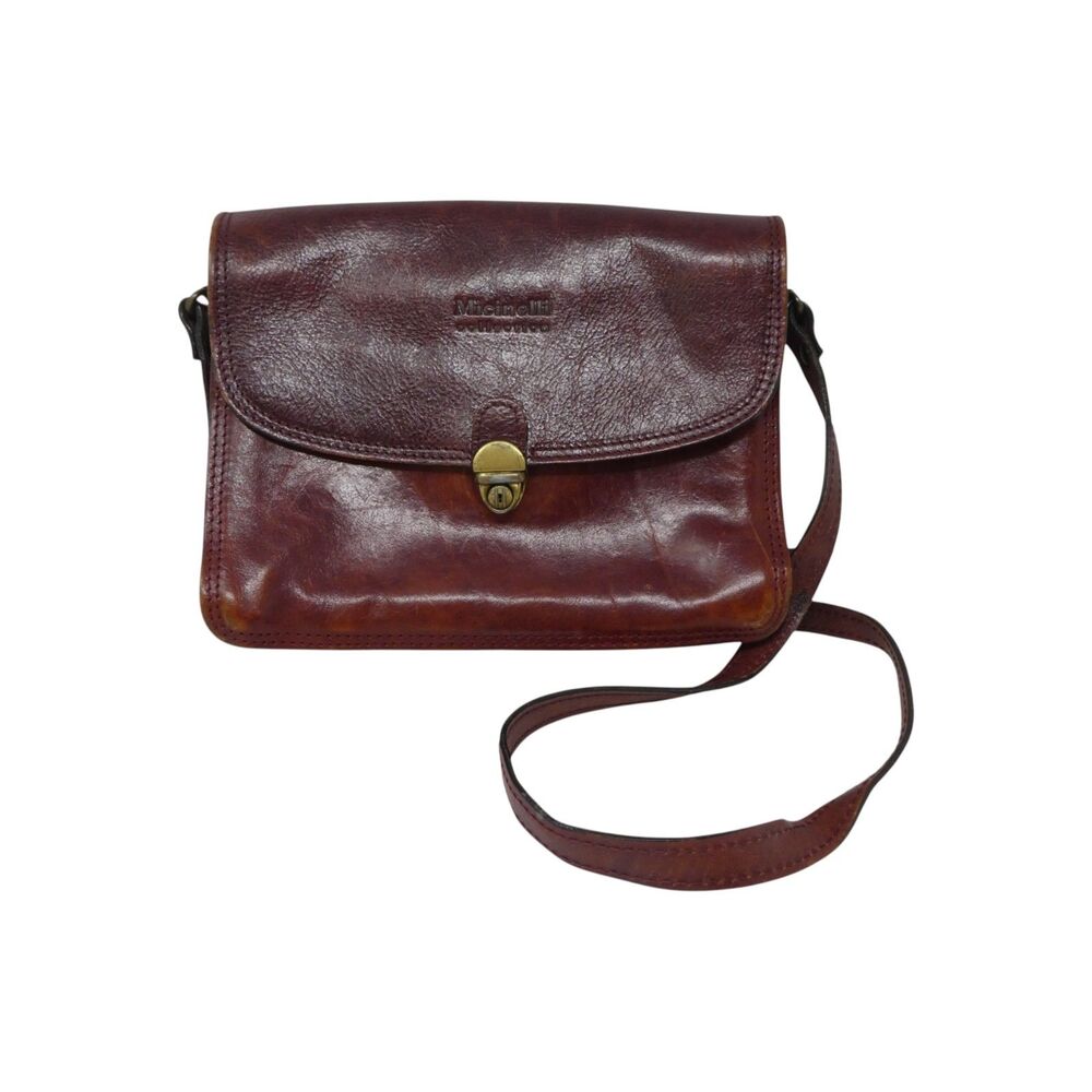 Micinelli Collection Vintage Red Leather Accordion Shoulder Bag Crossbody Purse